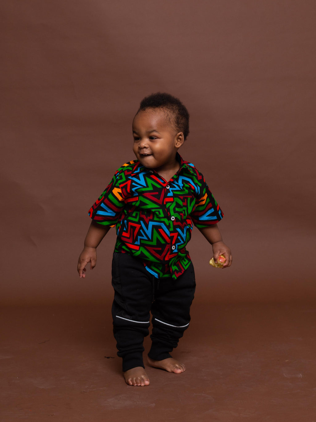 Francis Ankara Boy Shirt sleeve Shirt | Green and Red Multicolored African Print