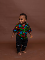 Francis Ankara Boy Shirt sleeve Shirt | Green and Red Multicolored African Print