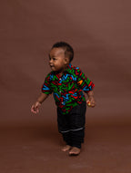 Francis Ankara Boy Shirt sleeve Shirt | Green and Red Multicolored African Print