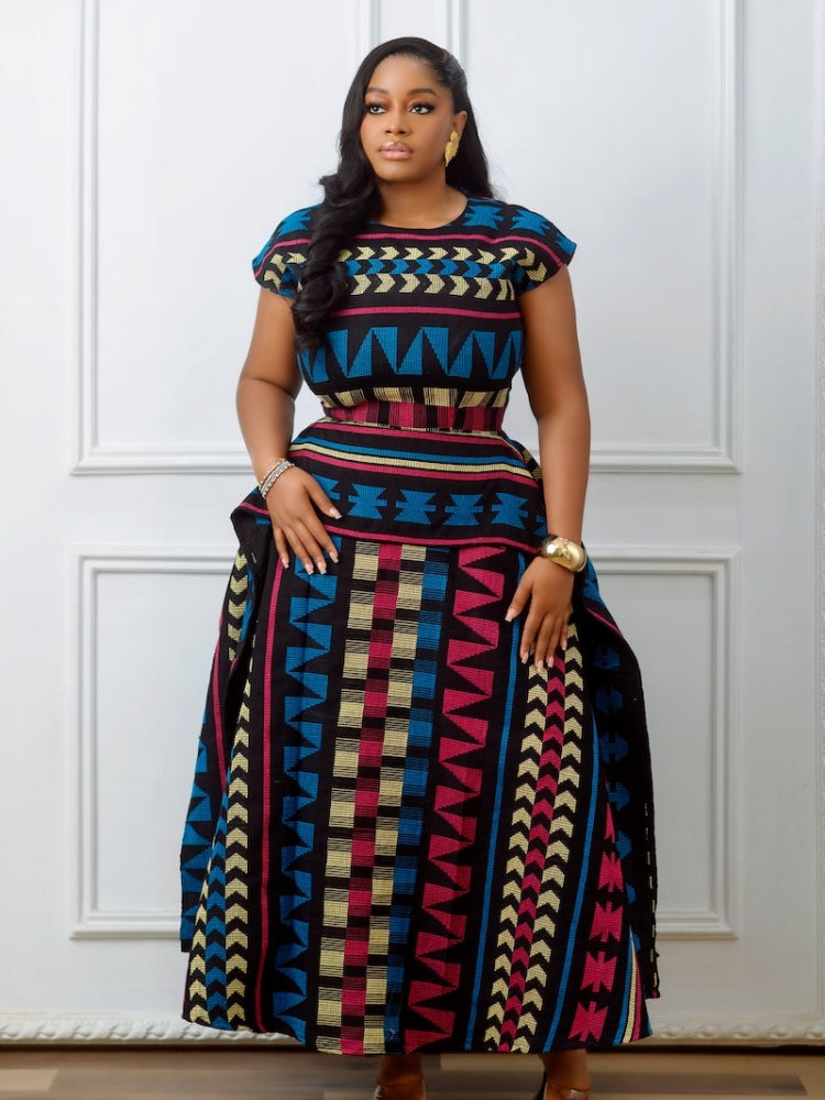 Meerlagige Afrikaanse print peplum maxi-jurk