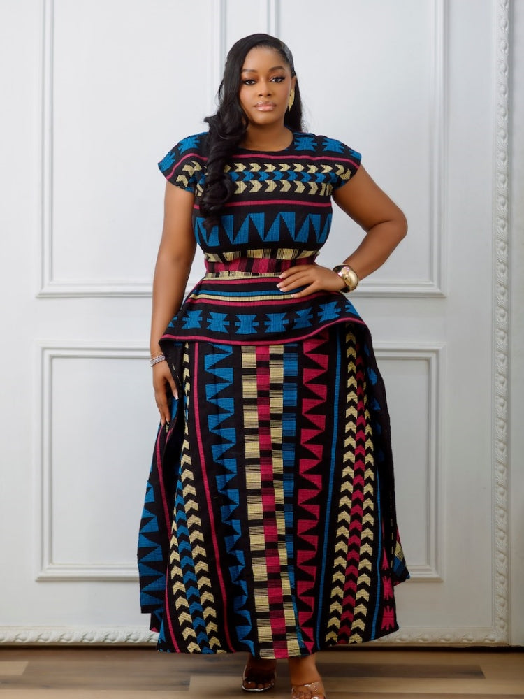 Meerlagige Afrikaanse print peplum maxi-jurk