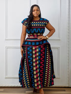 Meerlagige Afrikaanse print peplum maxi-jurk