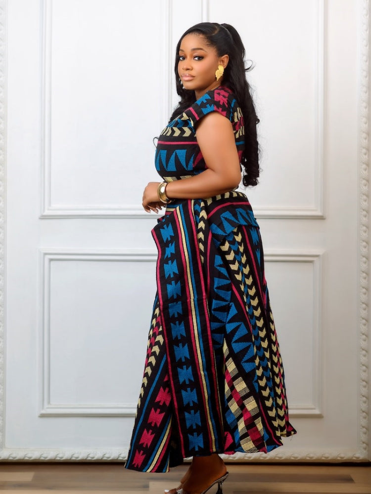 Meerlagige Afrikaanse print peplum maxi-jurk