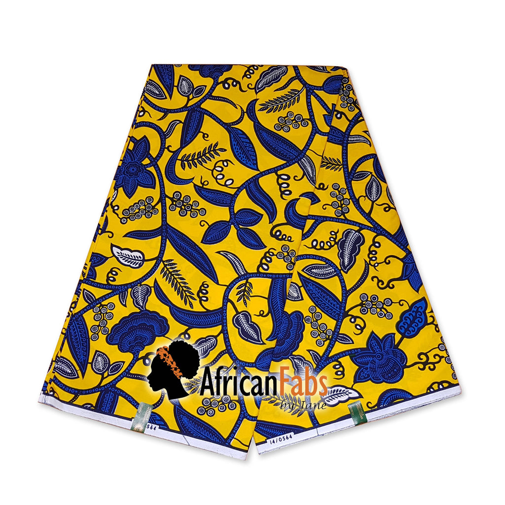 Afrikaanse hoofddoek / Vlisco headwrap - Geel / Blauwe leaftrail
