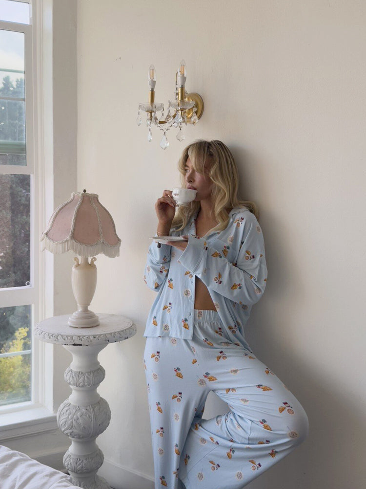 Pyjamaset met voedselprint - Blauw