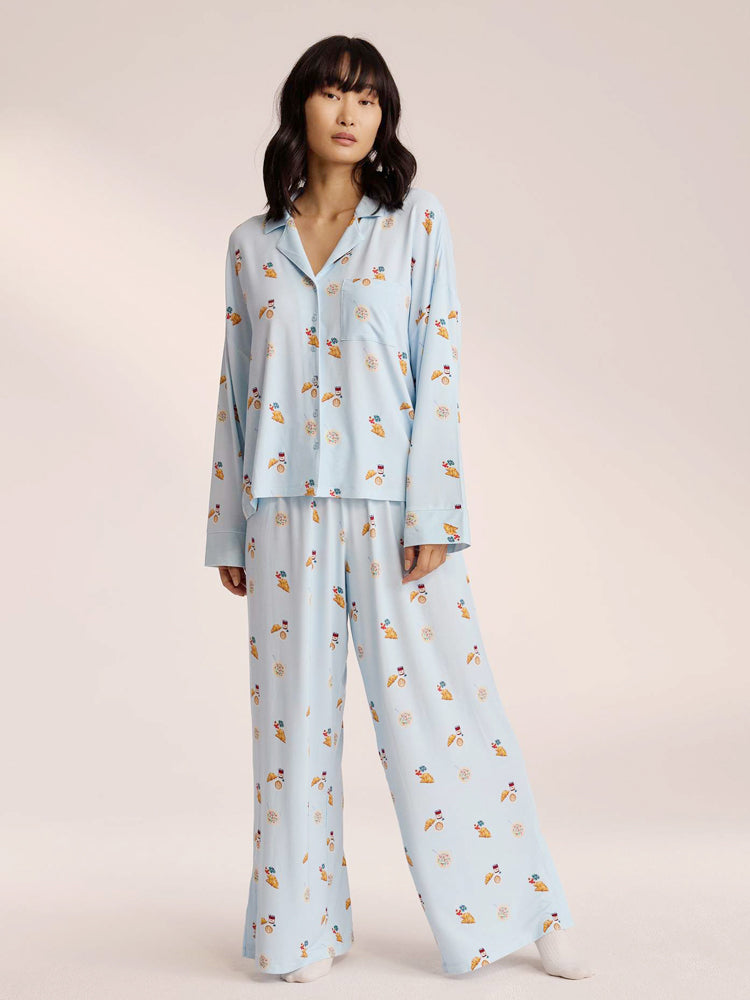 Pyjamaset met voedselprint - Blauw