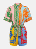 Unieke vintage bloemenprint jumpsuit met riem