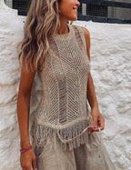 Thar Desert mouwloze gebreide top met kwastjes