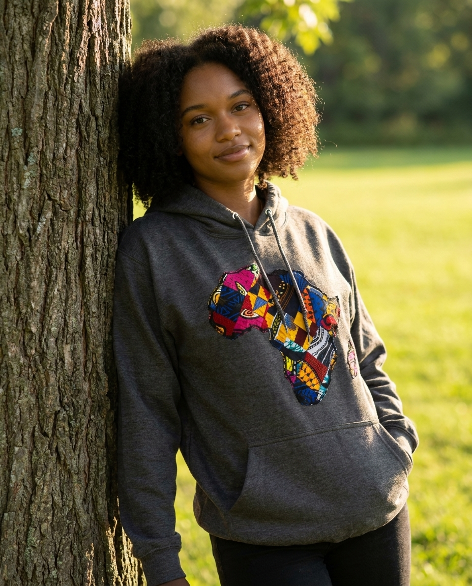 African Map Grey Hoodie Top model shot