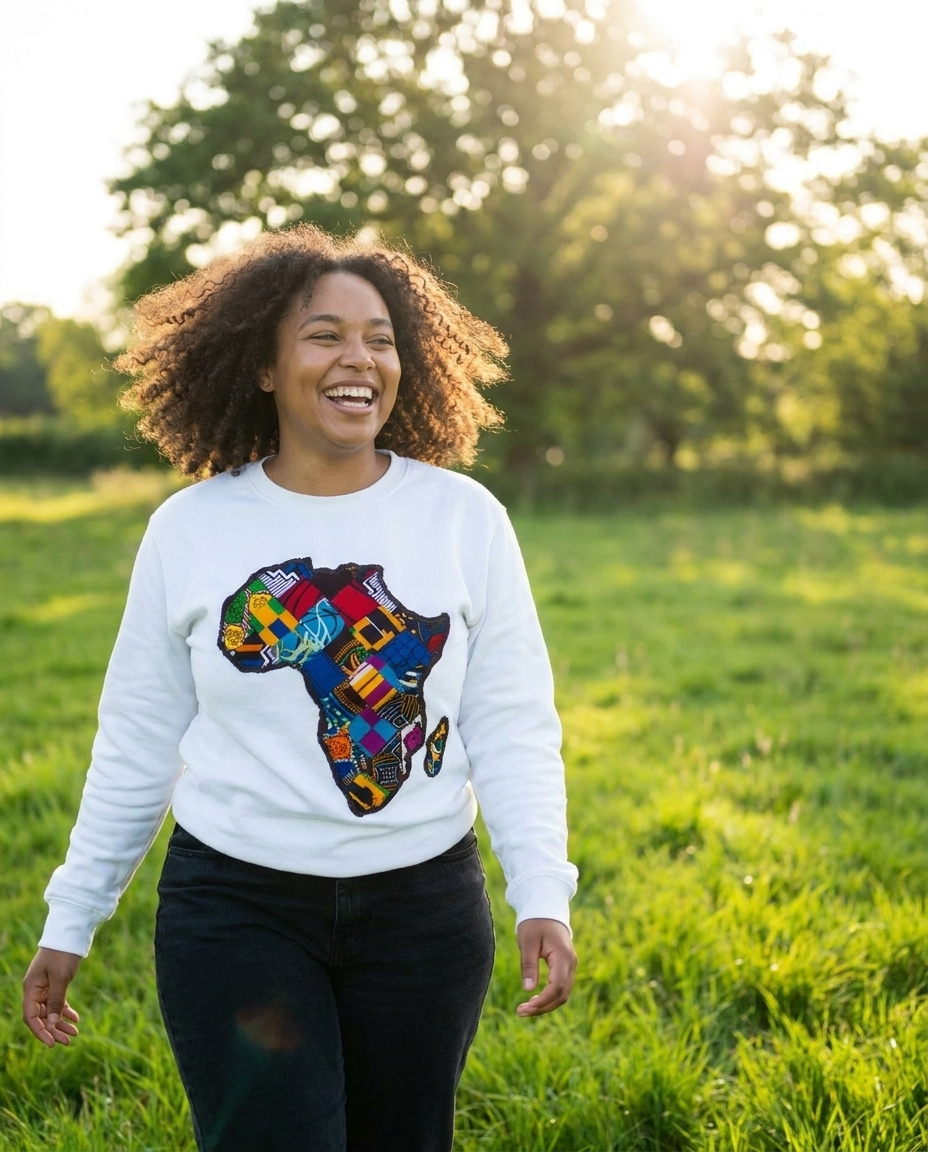 African Map White Sweatshirt Top model shot