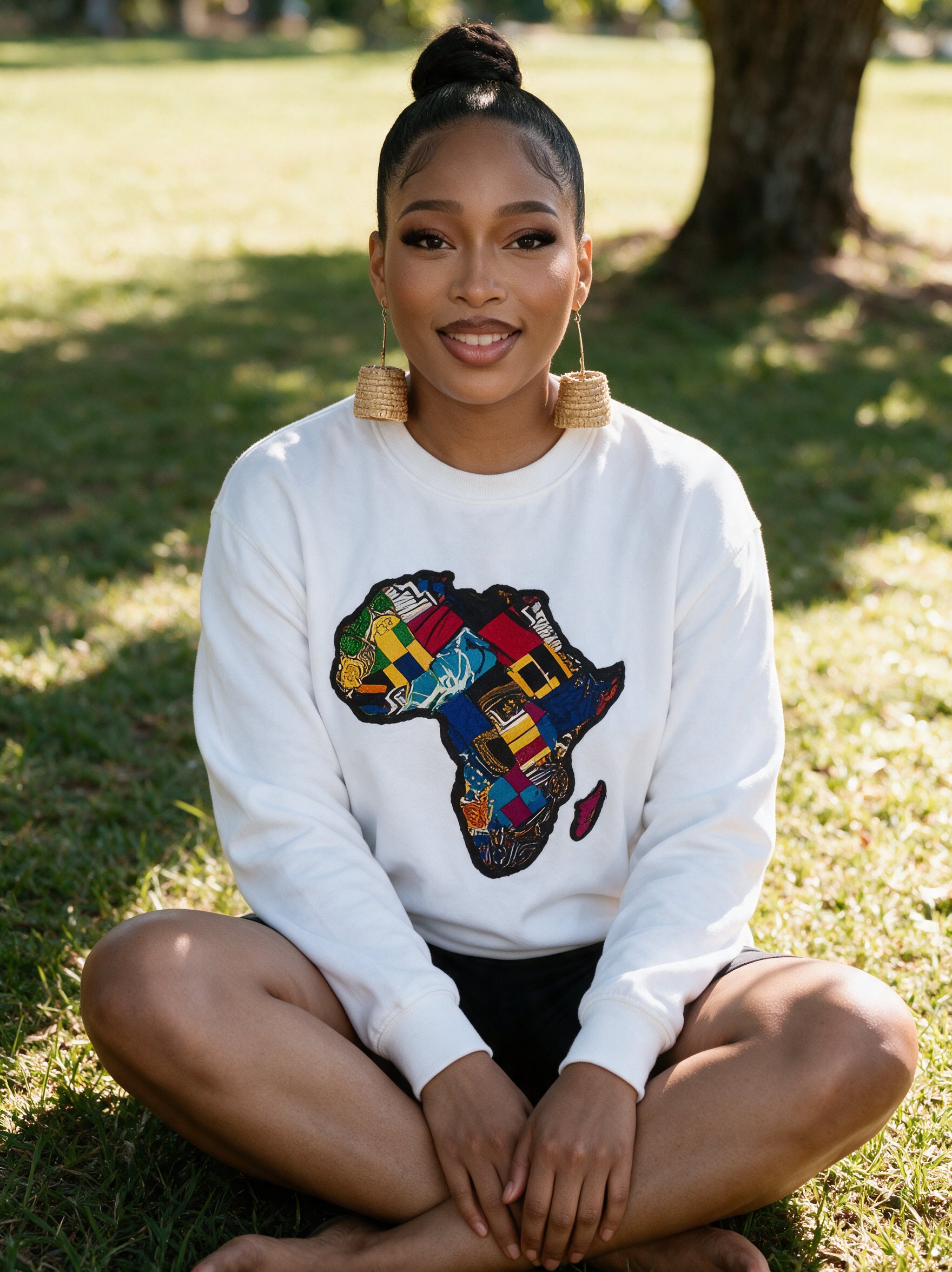 African Map White Sweatshirt Top model shot