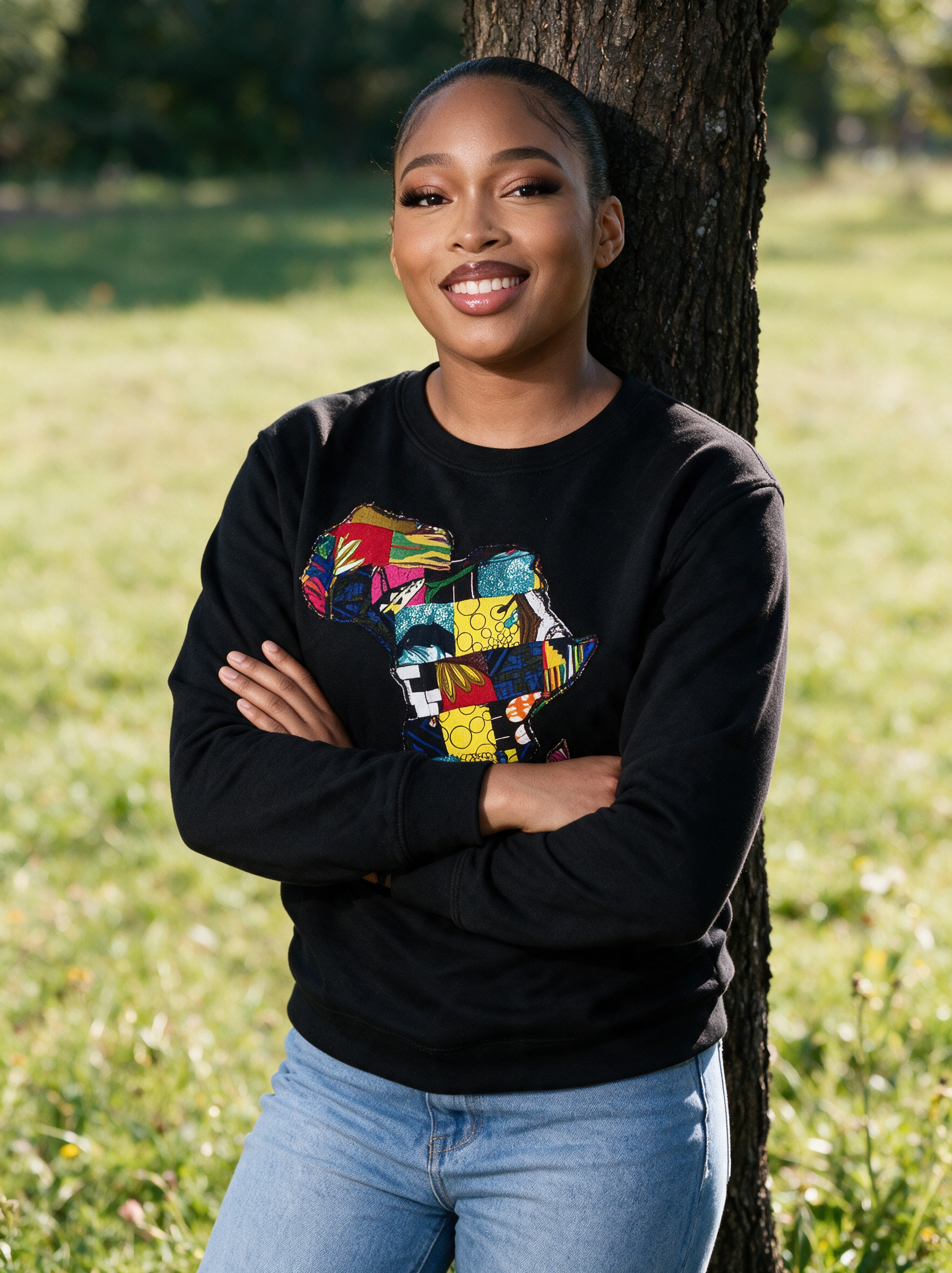 African Map Black Sweatshirt Top model shot