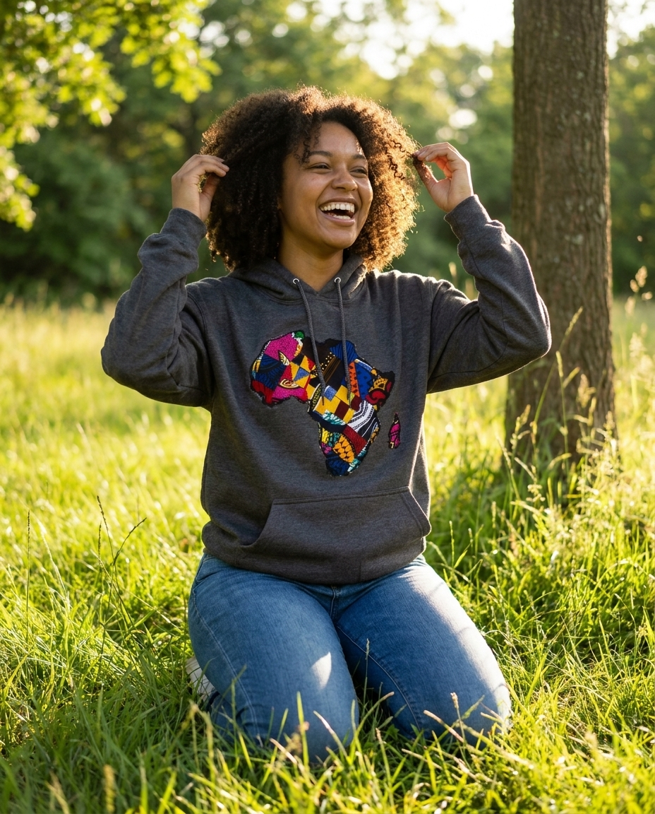 African Map Grey Hoodie Top model shot 3