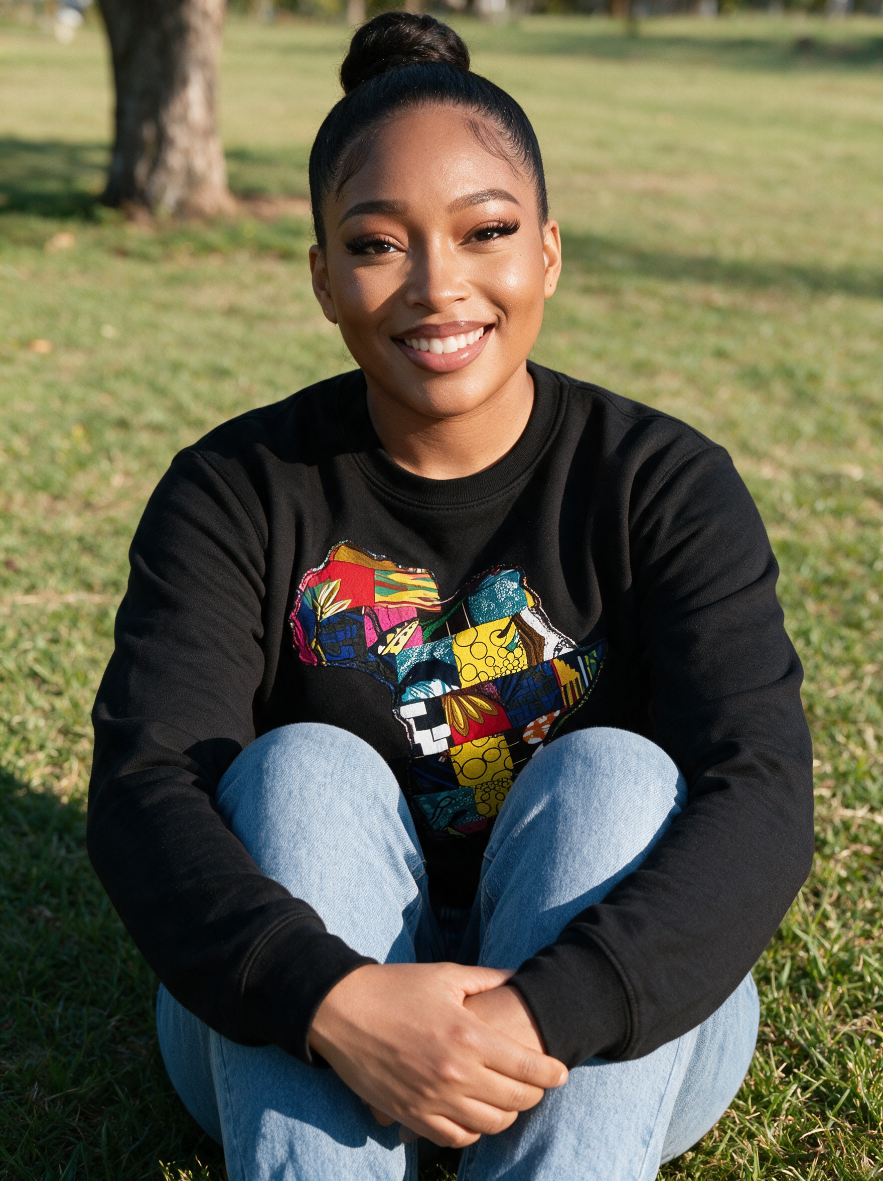 African Map Black Sweatshirt Top model shot 2