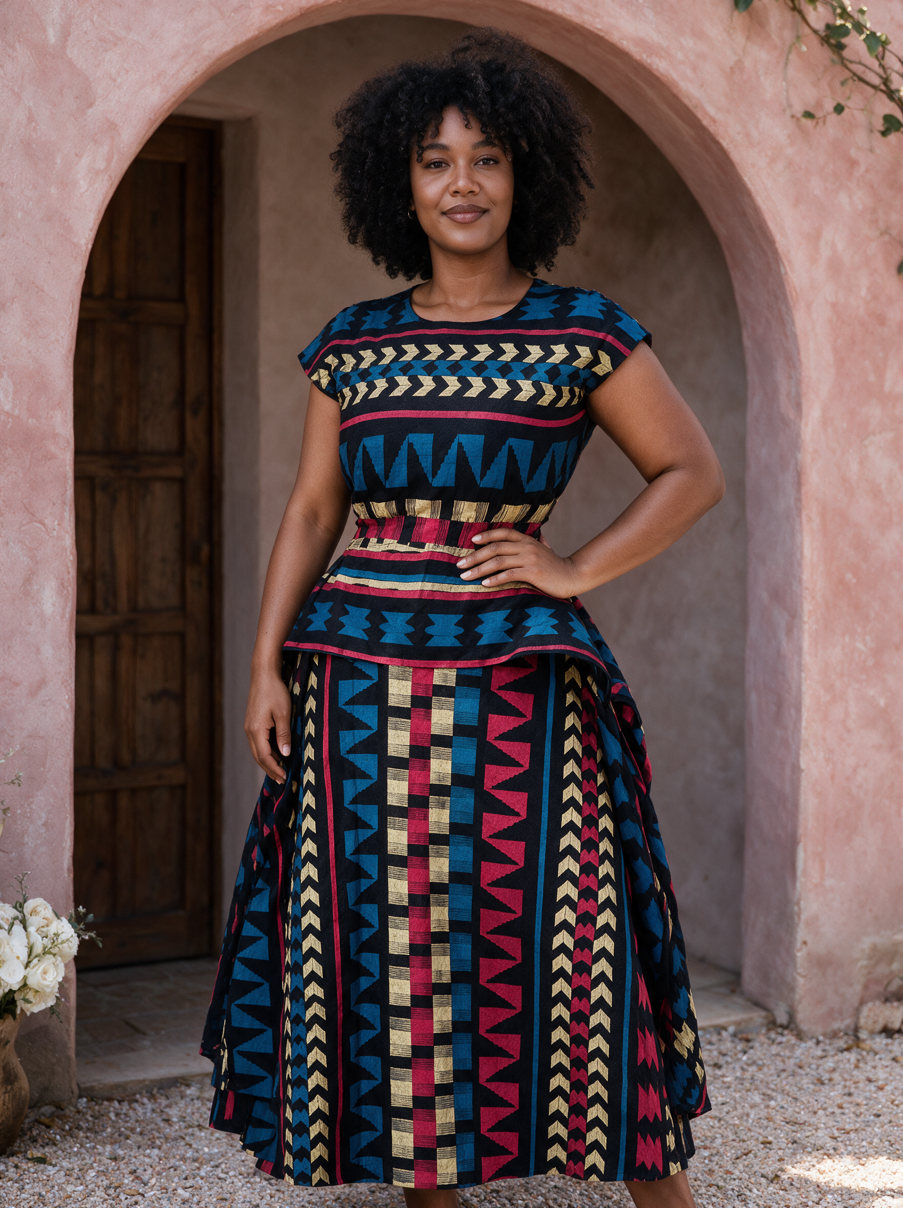 Meerlagige Afrikaanse print peplum maxi-jurk lifestyle foto 1