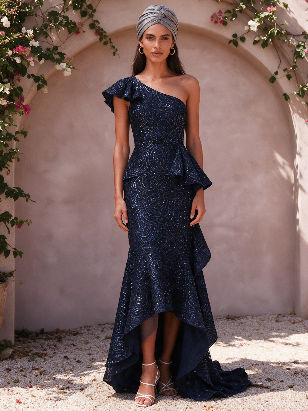 Aduke Navy Sequin One-Shoulder Maxi Dress lifestyle foto 1