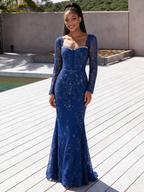 Yewande Royal Blue Beaded Lace Maxi Dress lifestyle foto 2