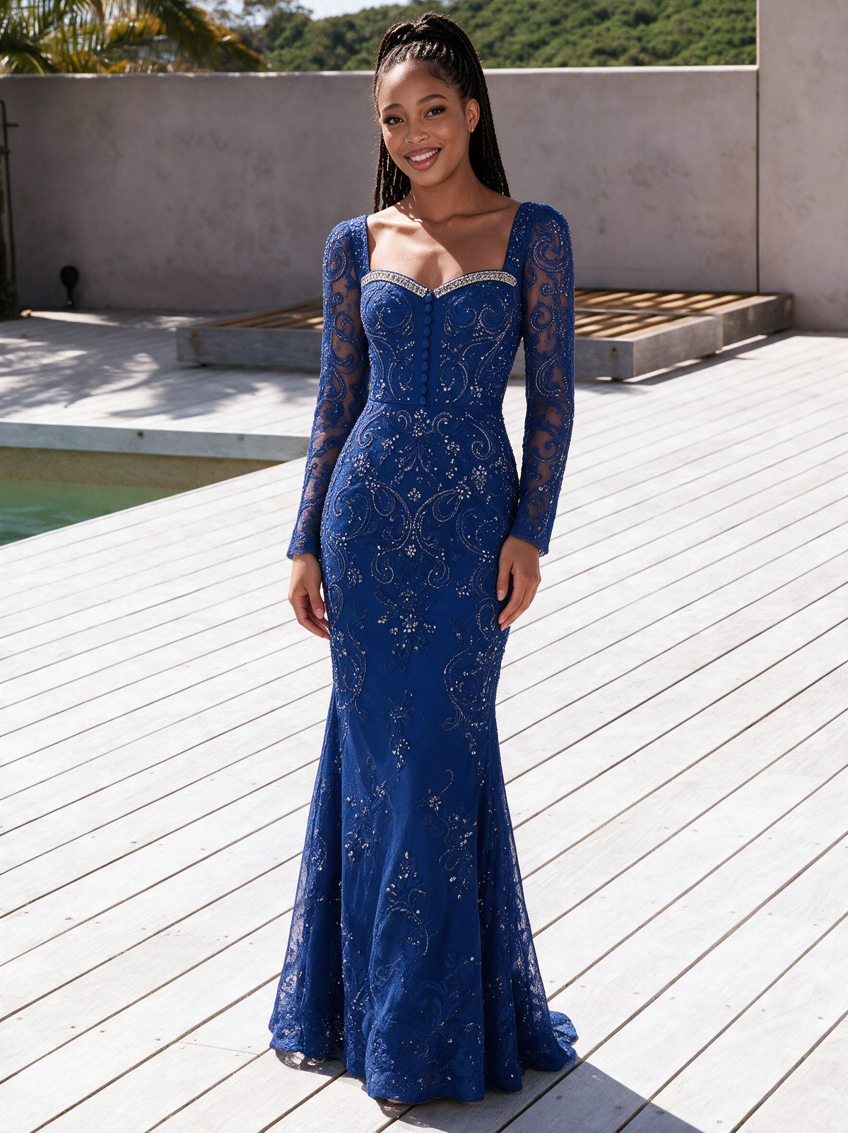 Yewande Royal Blue Beaded Lace Maxi Dress lifestyle foto 2