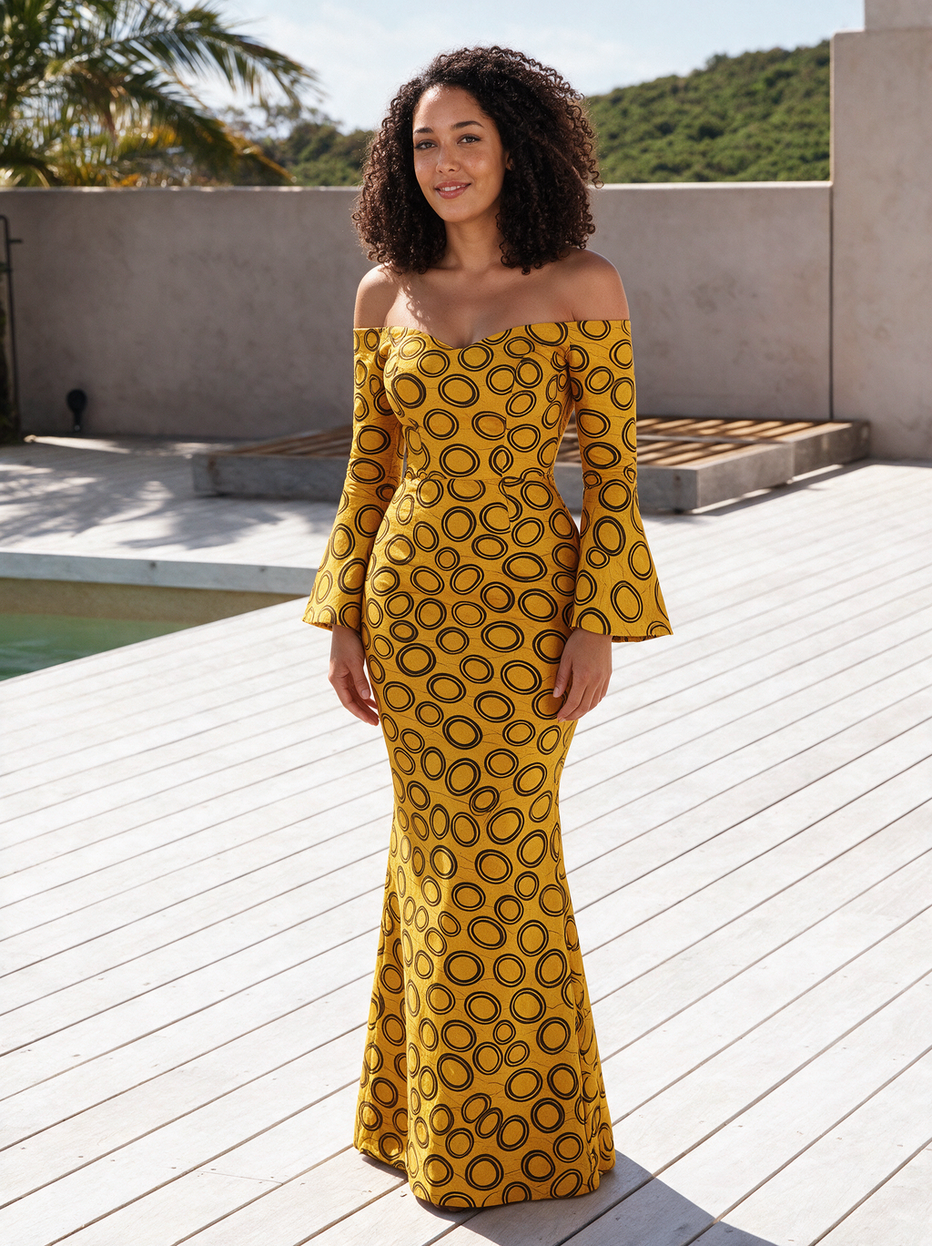 Adaeze Golden Yellow Ankara Off-Shoulder Mermaid Maxi Dress | Evening Gown