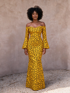 Adaeze Golden Yellow Ankara Off-Shoulder Mermaid Maxi Dress | Evening Gown