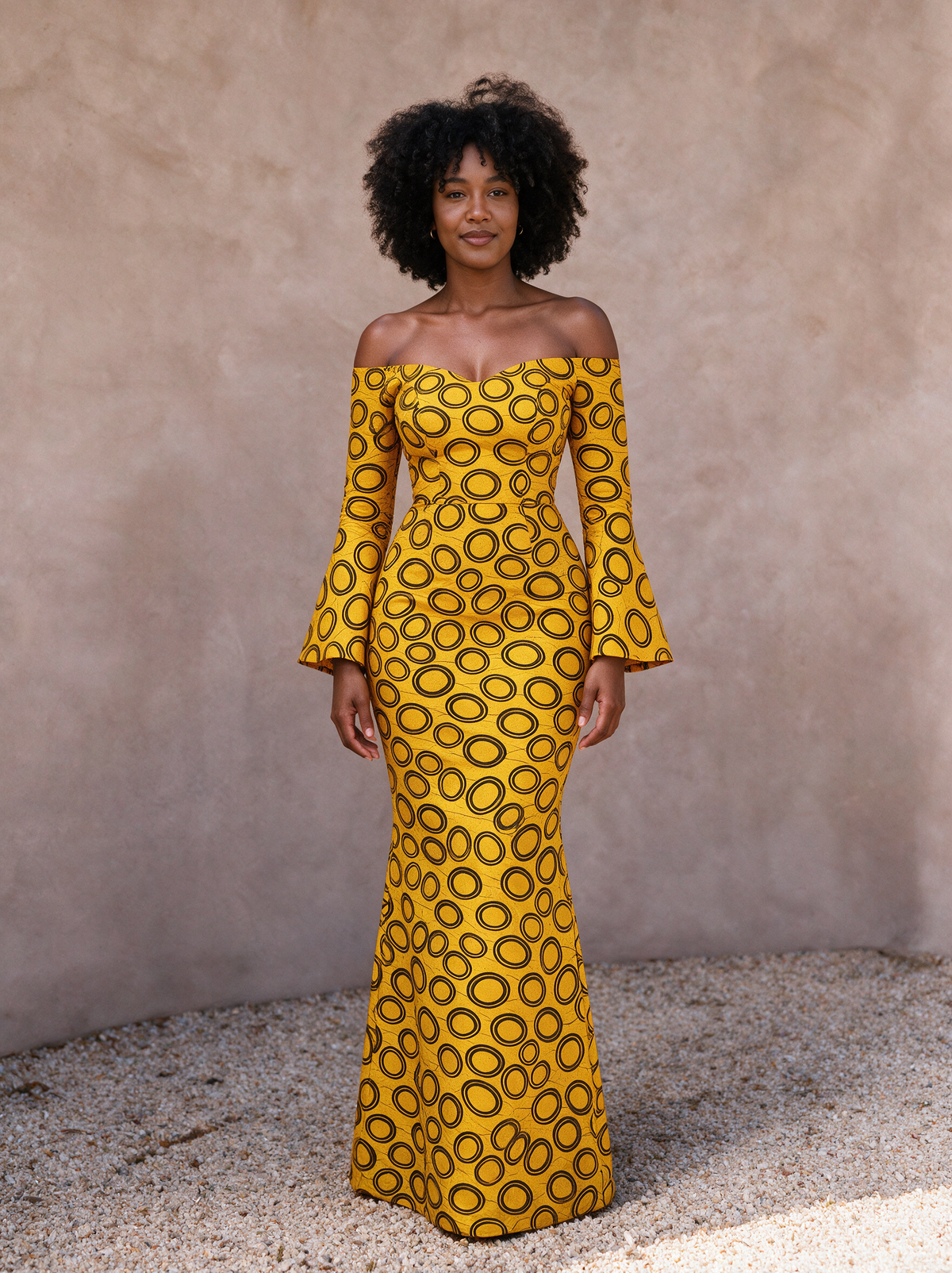 Adaeze Golden Yellow Ankara Off-Shoulder Mermaid Maxi Dress | Evening Gown