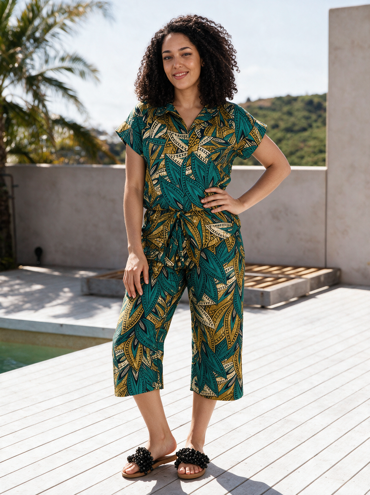 Berry Ankara Culottes | Teal and Gold African Print