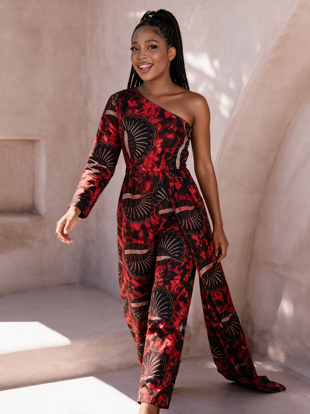 Ann Ankara Jumpsuit | Red and Black African Print
