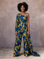 Ann Ankara Jumpsuit | Blue and Yellow African Print
