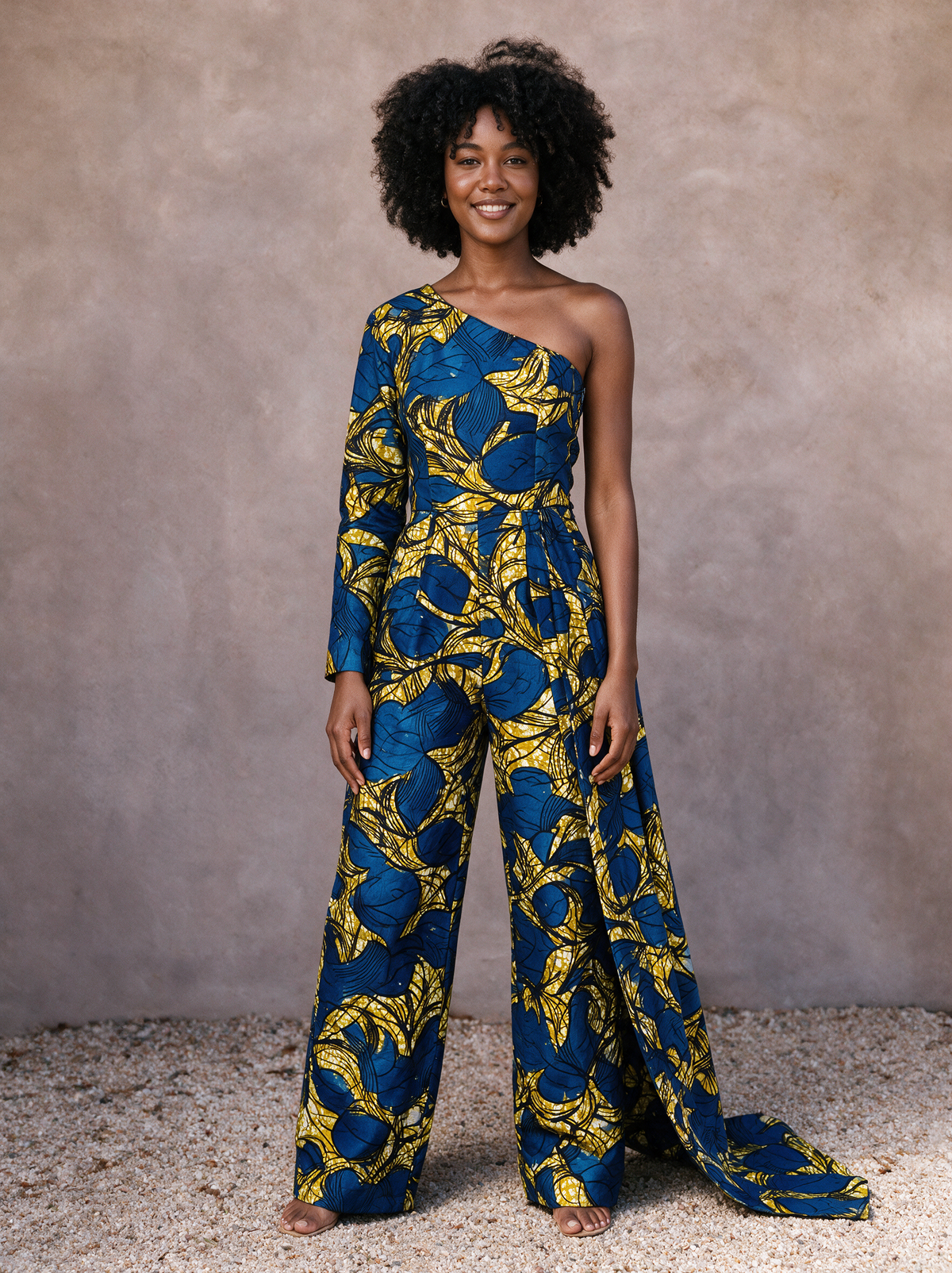 Ann Ankara Jumpsuit | Blue and Yellow African Print