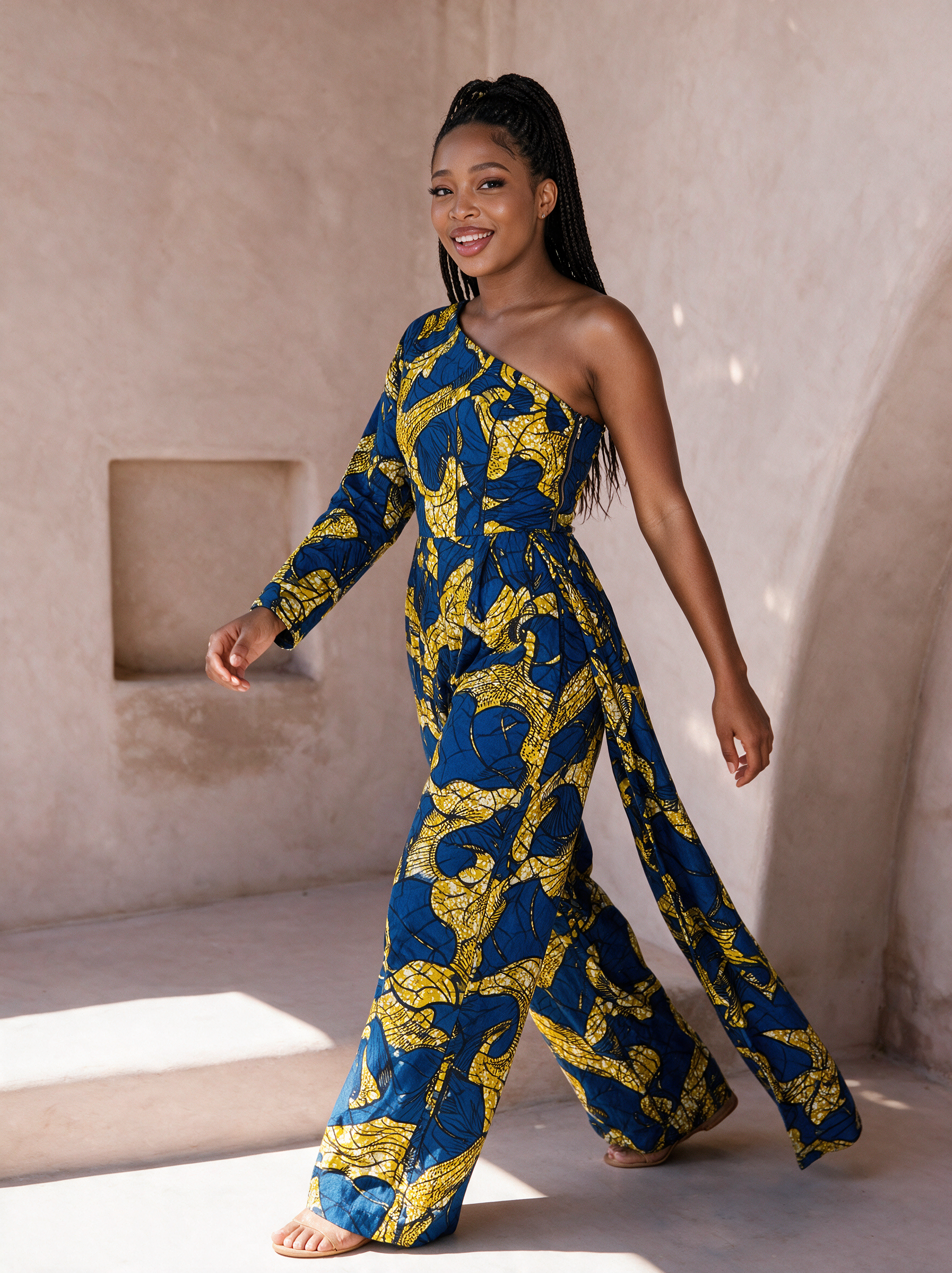 Ann Ankara Jumpsuit | Blue and Yellow African Print