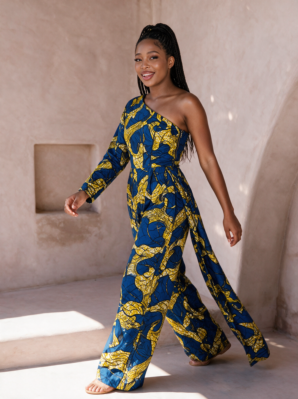 Ann Ankara Jumpsuit | Blue and Yellow African Print