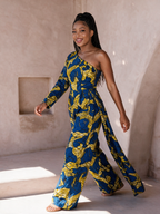 Ann Ankara Jumpsuit | Blue and Yellow African Print