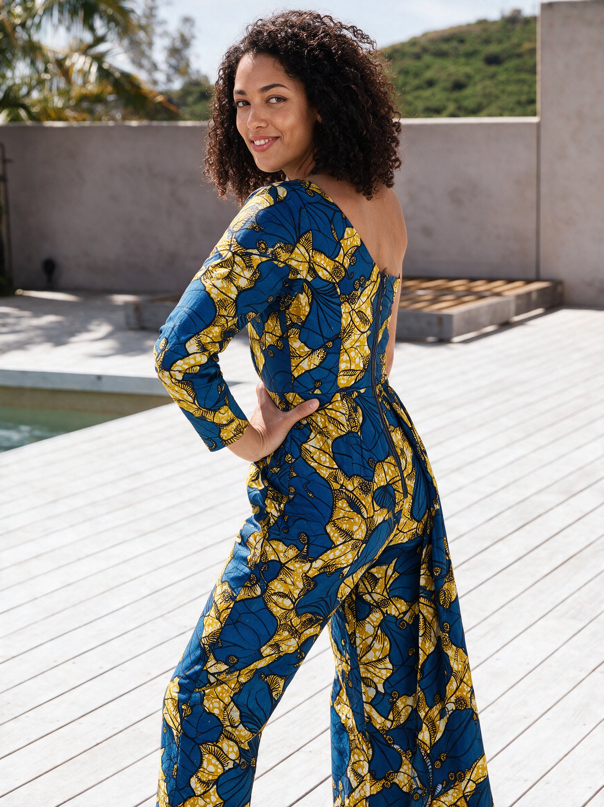 Ann Ankara Jumpsuit | Blue and Yellow African Print