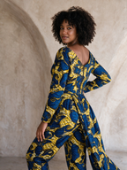 Ann Ankara Jumpsuit | Blue and Yellow African Print