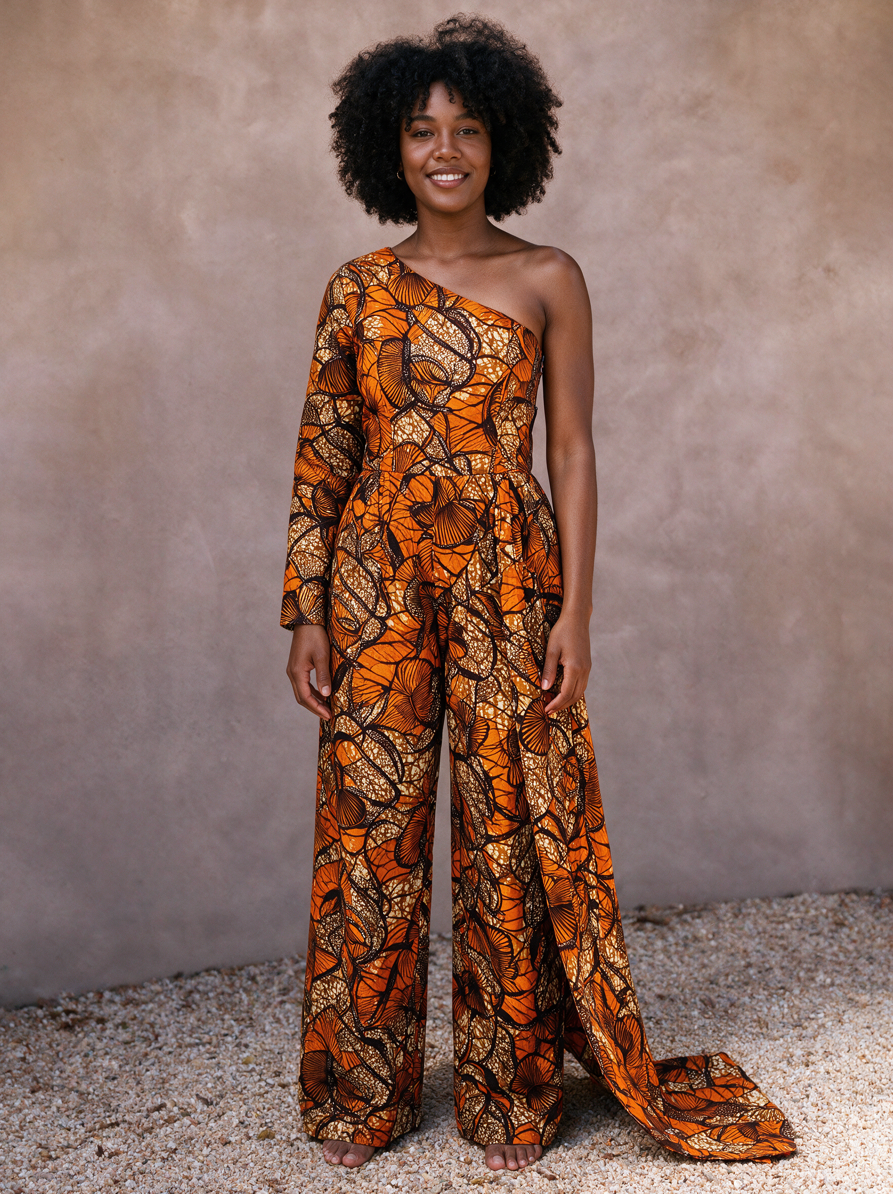 Ann Ankara Jumpsuit | Orange and Brown African Print