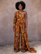 Ann Ankara Jumpsuit | Orange and Brown African Print