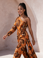Ann Ankara Jumpsuit | Orange and Brown African Print