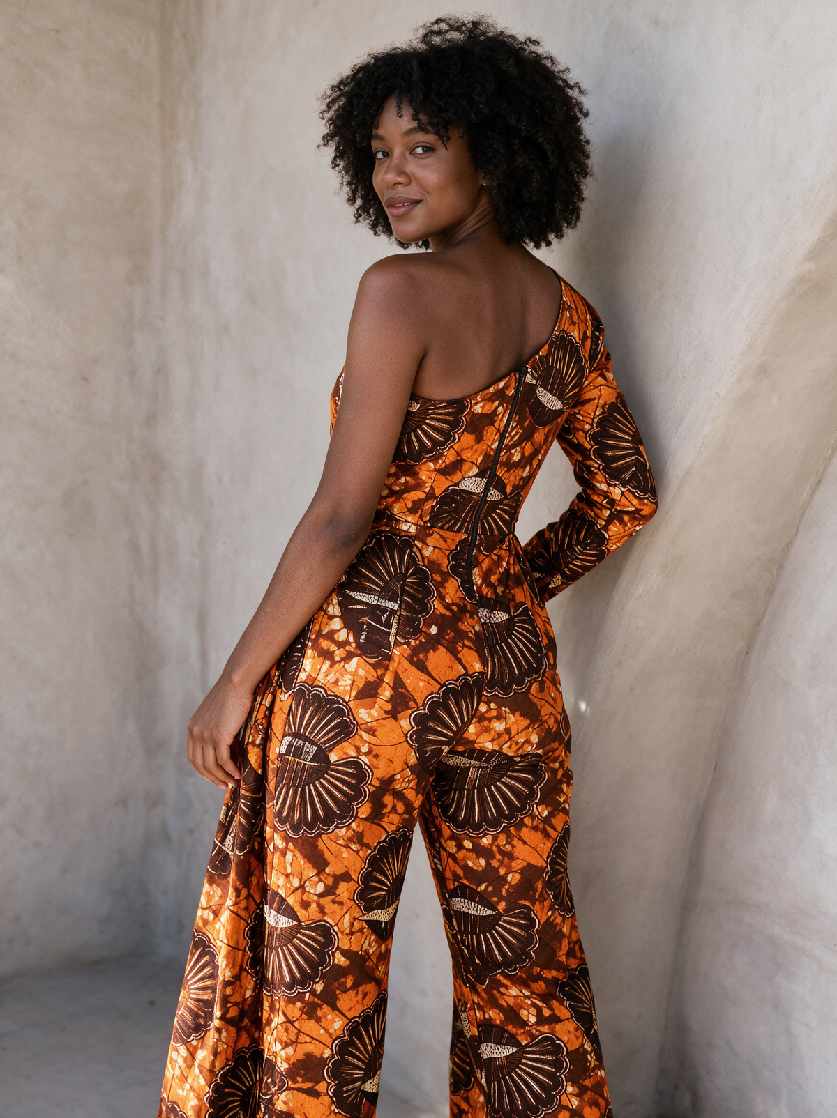 Ann Ankara Jumpsuit | Orange and Brown African Print