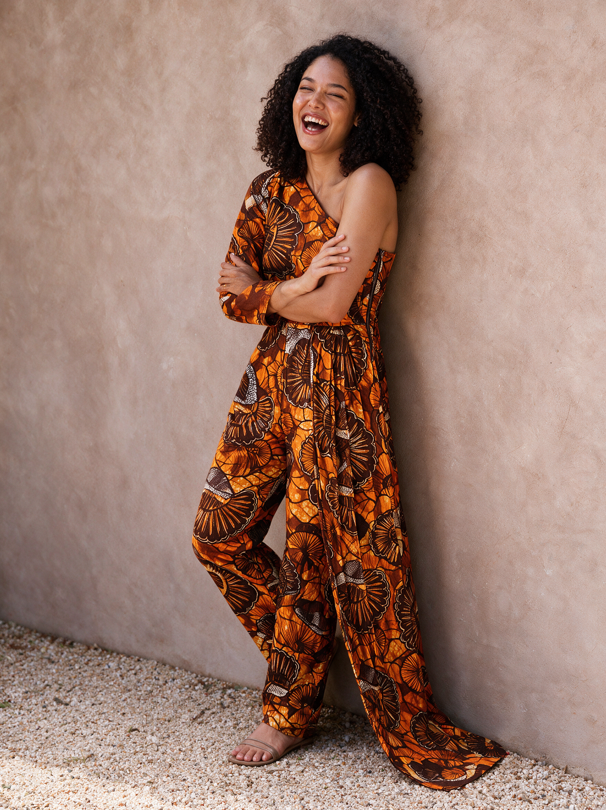 Ann Ankara Jumpsuit | Orange and Brown African Print