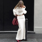 Stretch off-shoulder trui en lange rok set