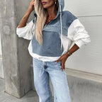 Losse casual wassing denim patchwork hoodie