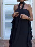 Vloeiende asymmetrische caftan met ceintuur